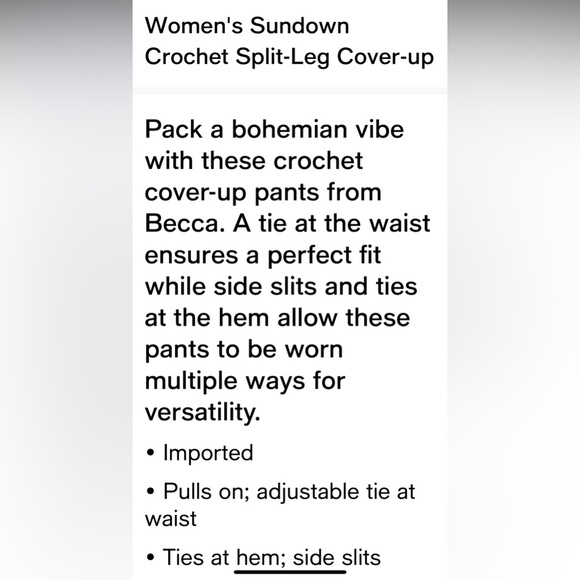 Becca blue crocheted like split leg coverup pants size small - Picture 16 of 16